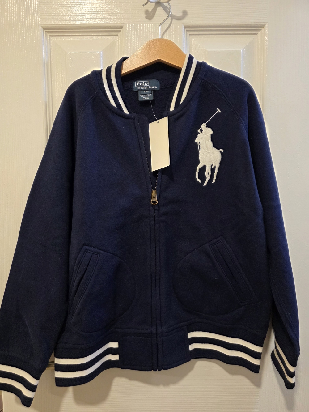 Ralph Lauren Navy & White Kids Polo Zip-Front Varsity Jacket